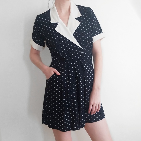 90s Vintage Black Polka Dot Romper - Picture 1 of 6